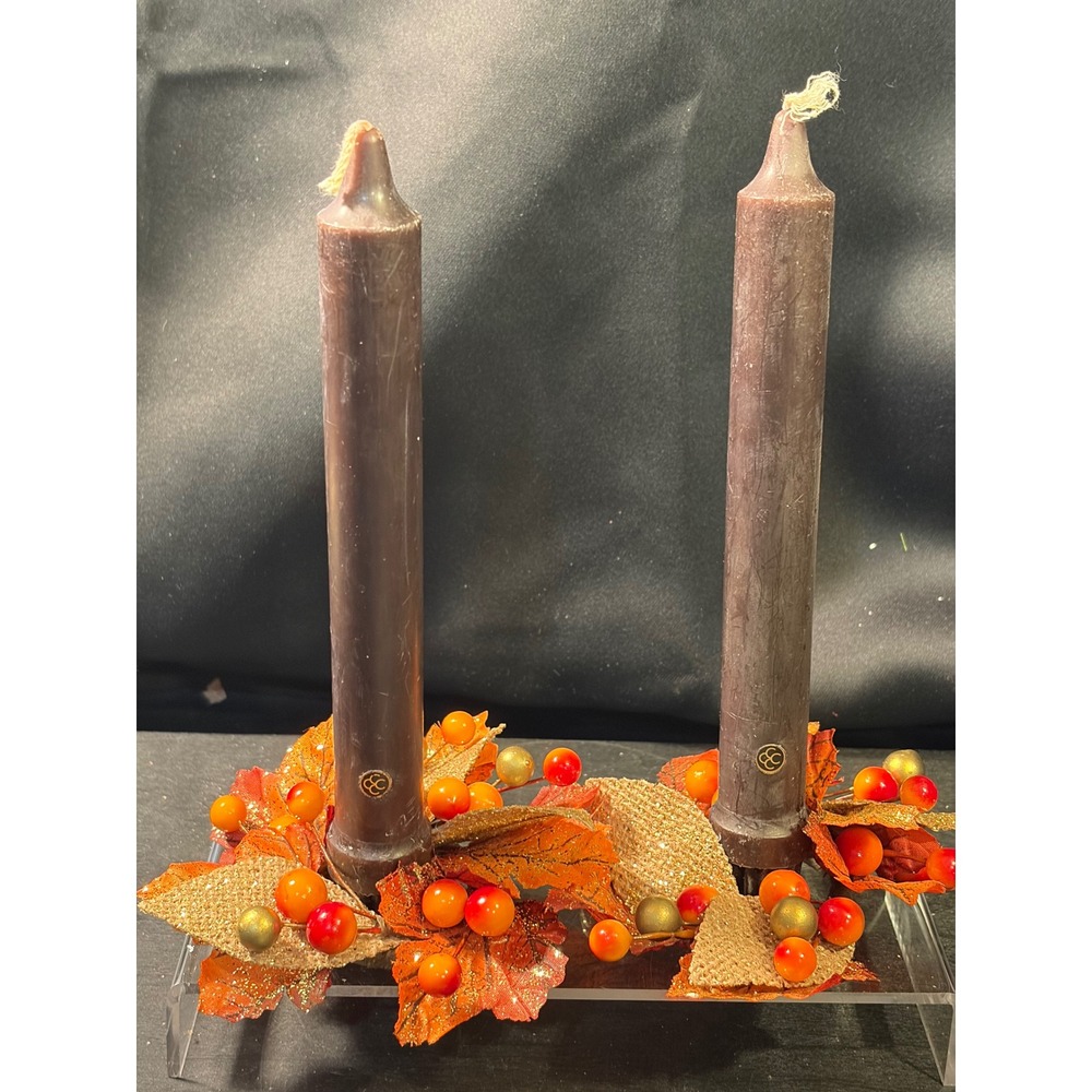 Colonial Candle of Cape Cod Brown Taper Candles with Fall Foliage Ring Set